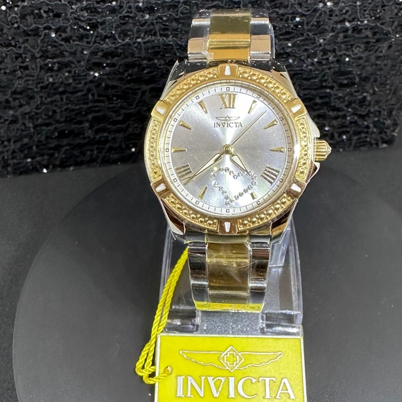 Women's (NWT) Two-Toned Bulova Watch with Crystal Heart on Face and Gold Bezel - Picture 2 of 6